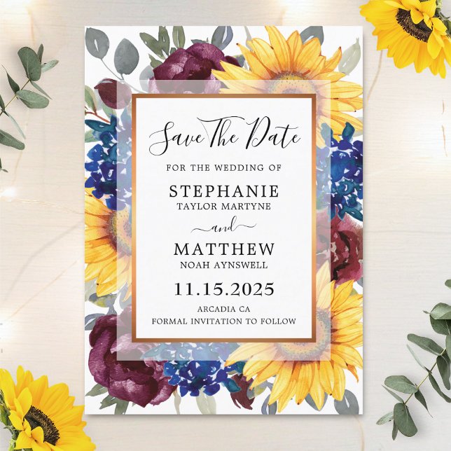 Sonnenblumenhochzeit der Marine Burgund Save The Date (Von Creator hochgeladen)