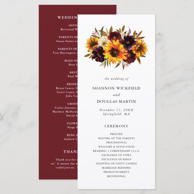 Sonnenblumenhochzeit im Rustikal Programm (Vorne/Hinten)