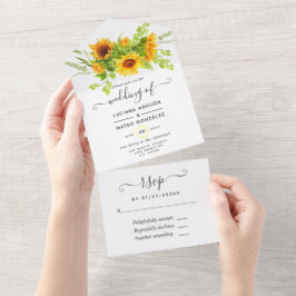 Sonnenblumenhochzeit in einer Einladung