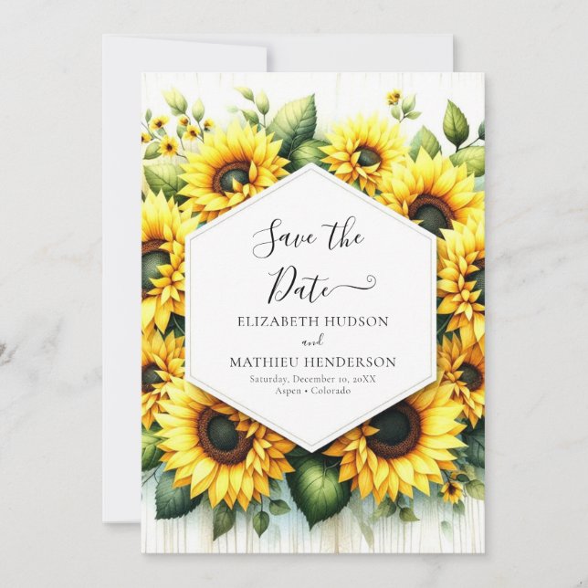 Sonnenblumenhochzeit mit Chic Field Save The Date (Vorderseite)