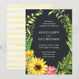 Sonnenblumenhochzeit mit dunklem Hintergrund Einladung