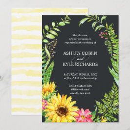 Sonnenblumenhochzeit mit dunklem Hintergrund Einladung