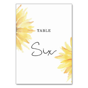 Sonnenblumenhochzeit Sechs Tischnummern