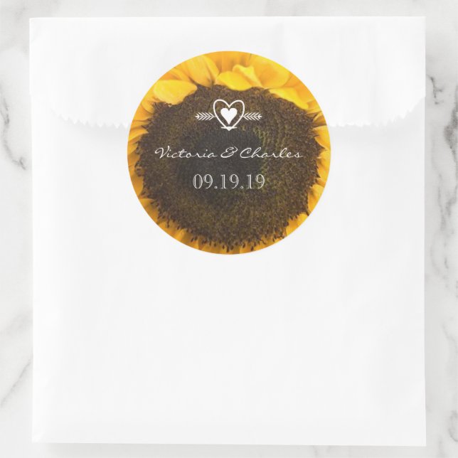 Sonnenblumenhochzeit Speichern Sie die Datumsklebe Runder Aufkleber (Tasche)