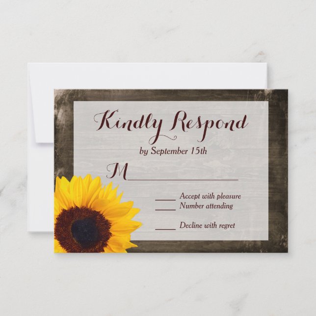 Sonnenblumenholz Rustikales Land Hochzeitskarten RSVP Karte (Vorderseite)