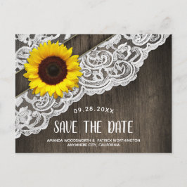 Sonnenblumenholz + Spitzen Hochzeit Speichern Sie Ankündigungspostkarte