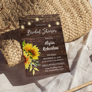 Sonnenblumenholz und Brautparty mit String Lights Einladung