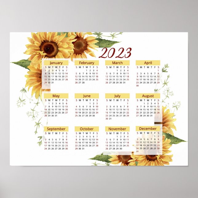 Sonnenblumenkalender, 2023 Kalender, jährlich Poster (Vorne)