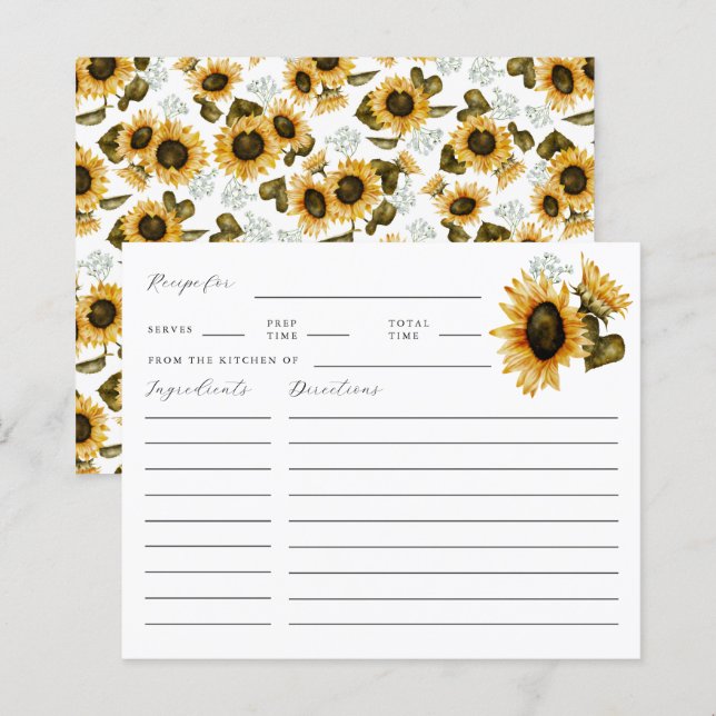 Sonnenblumenkarte Brautparty Rezept Karte (Vorne/Hinten)