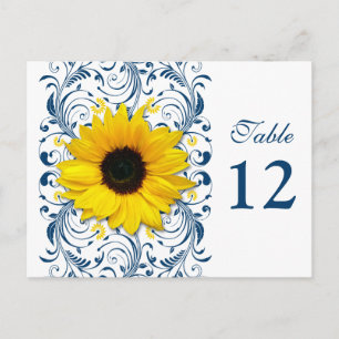 Sonnenblumenkarte Navy Blauer Tischnummer