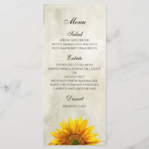Sonnenblumenkarte. Rustikale Karte für Hochzeitses