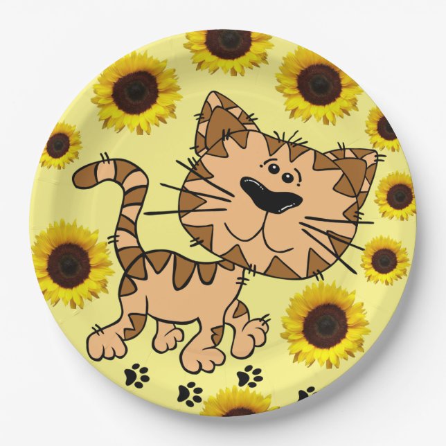Sonnenblumenkatze Kitten Paper-Teller Pappteller (Vorderseite)