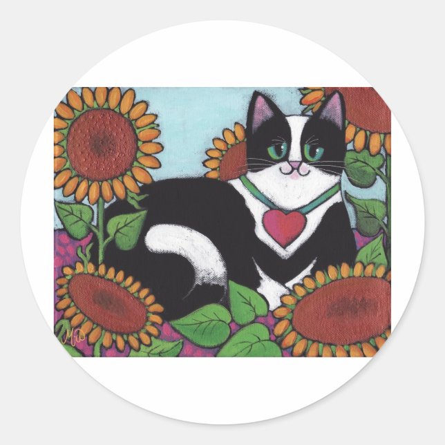 Sonnenblumenkatze Runder Aufkleber (Vorderseite)
