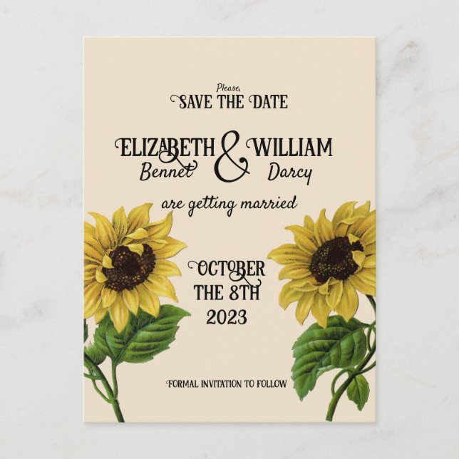 Sonnenblumenkerns Save the Date Vintag Postkarte (Vorderseite)