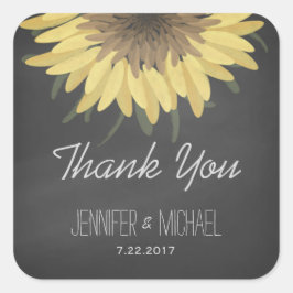 Sonnenblumenkhalkboard Rustic Wedding Vielen Dank Quadratischer Aufkleber