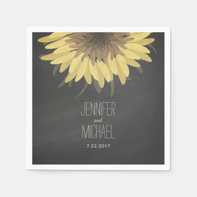 Sonnenblumenkhalkboard Rustikale Hochzeit Serviette (Vorderseite)