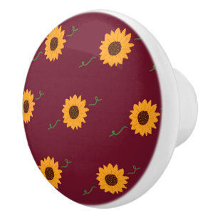 Sonnenblumenknob (Stallrot & Gold) Keramik Keramikknauf