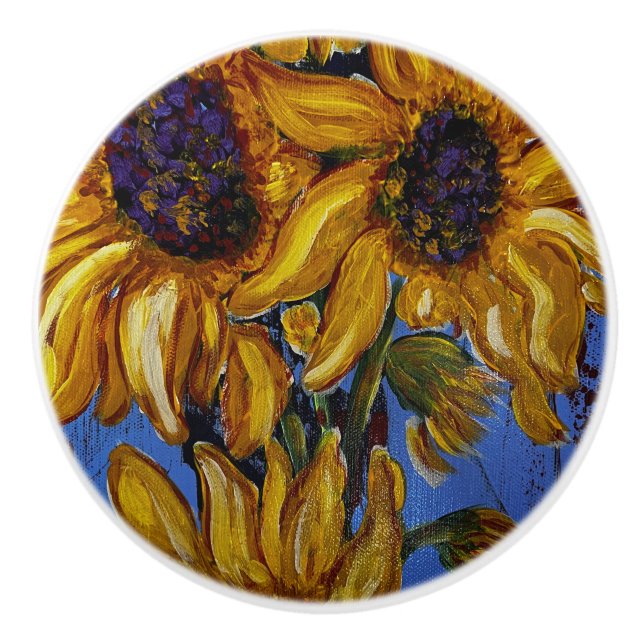 Sonnenblumenknopf ziehen keramikknauf (Vorderseite)