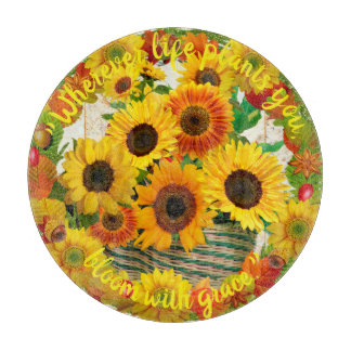 Sonnenblumenkorb Bouquet Blüte mit Grace Schneidebrett