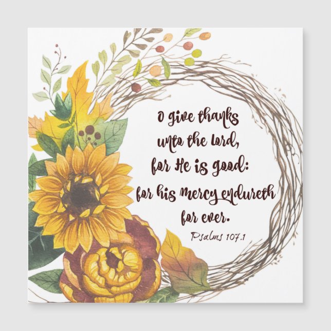 Sonnenblumenkranz: Danke an Psalms Bible Verse Magnetkarte (Vorderseite)