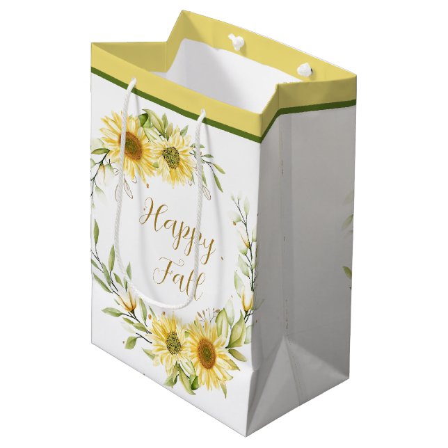 Sonnenblumenkranz mit anpassbarem Text Mittlere Geschenktüte (Vorderseite Schrägansicht)