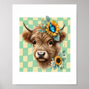 Sonnenblumenkuh, Niedliche Hochlandkuh Poster