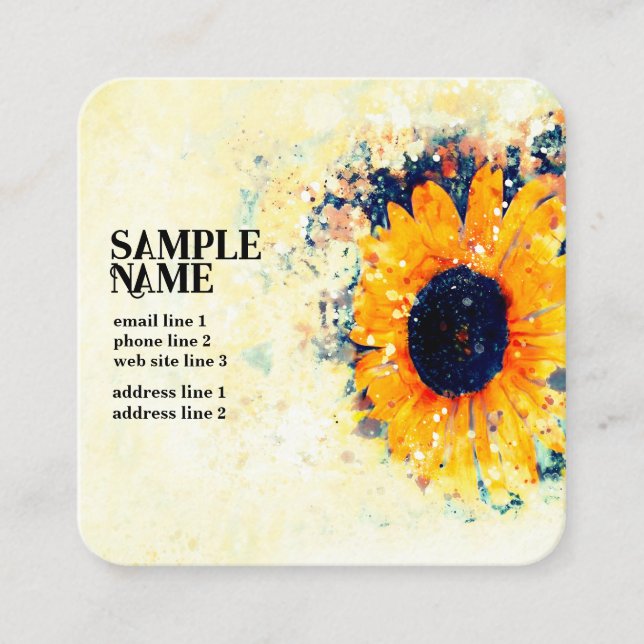Sonnenblumenkunst Aquarell, gelb und weiß Quadratische Visitenkarte (Vorderseite)