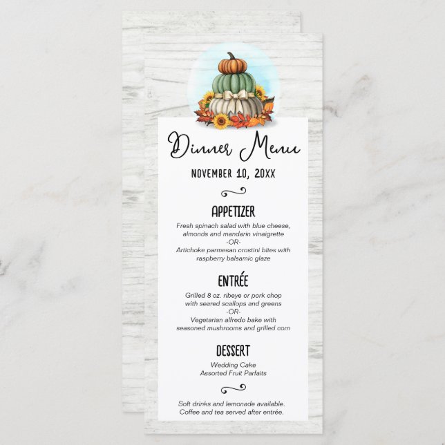 Sonnenblumenkürbis Rustikale Landfallfarm Menü Programm (Vorne/Hinten)