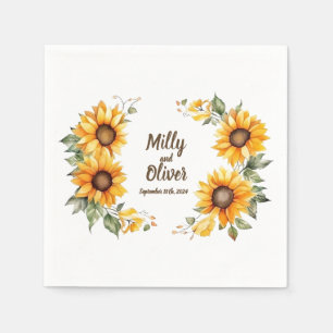 Sonnenblumenkurven: Personalisierte HochzeitsNapki Serviette