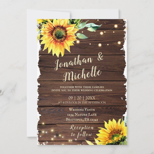 Sonnenblumenleuchten auf Christlicher Hochzeit aus Einladung (Vorderseite)