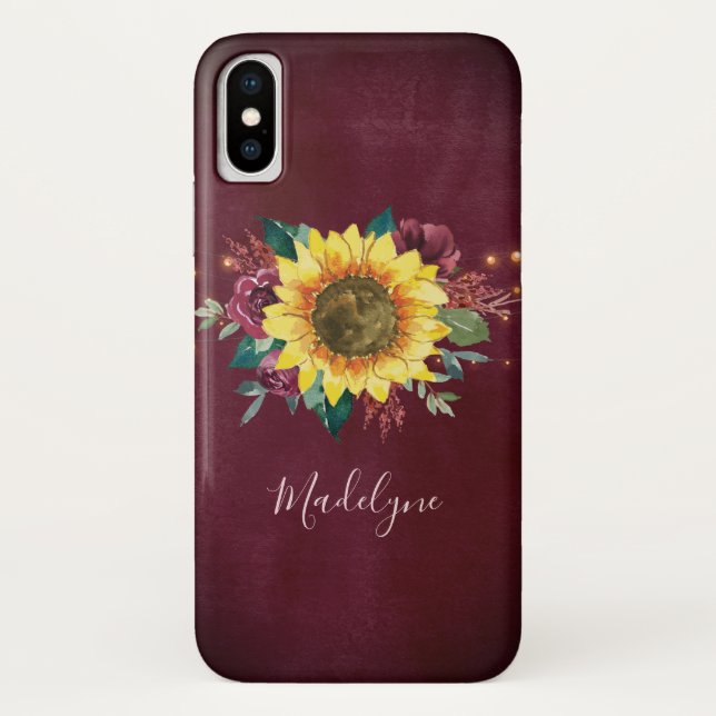 Sonnenblumenleuchten Burgund Case-Mate iPhone Hülle (Rückseite)