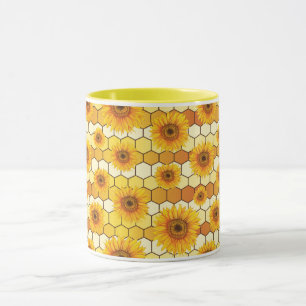 Sonnenblumenliebhaber und Bienen, Leuchtende Küche Tasse