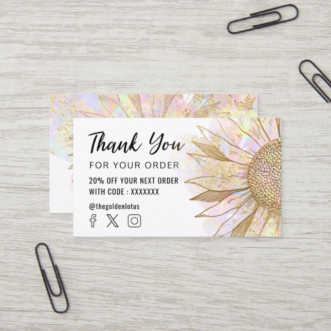 Sonnenblumenlogo Danke Geschäftskarte Visitenkarte (Vorderseite/Rückseite Beispiel)