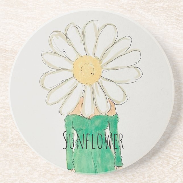 Sonnenblumenmädchen Grüner Kleid Getränkeuntersetzer (Vorne)