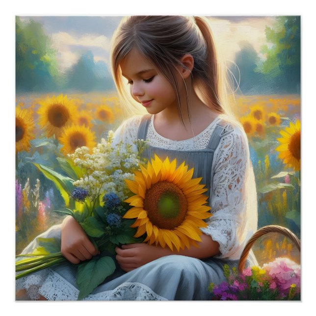 Sonnenblumenmädchen Poster (Vorderseite)
