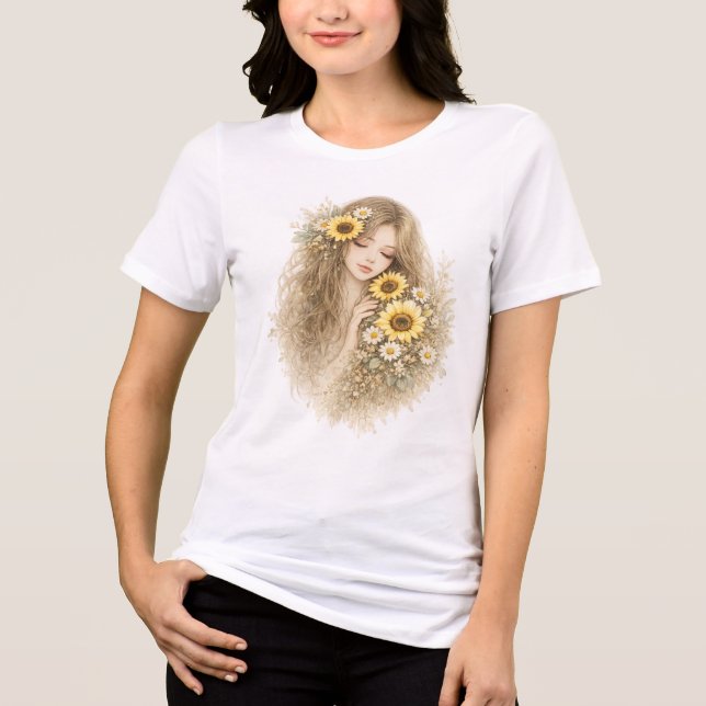 Sonnenblumenmädchen Tri-Blend Shirt (Vorderseite)
