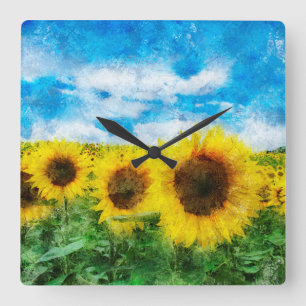 Sonnenblumenmalerei Quadratische Wanduhr