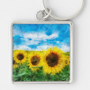 Sonnenblumenmalerei Schlüsselanhänger