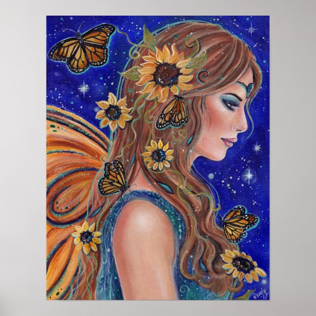Sonnenblumenmärchen mit Schmetterlingskunst von Re Poster (Vorne)