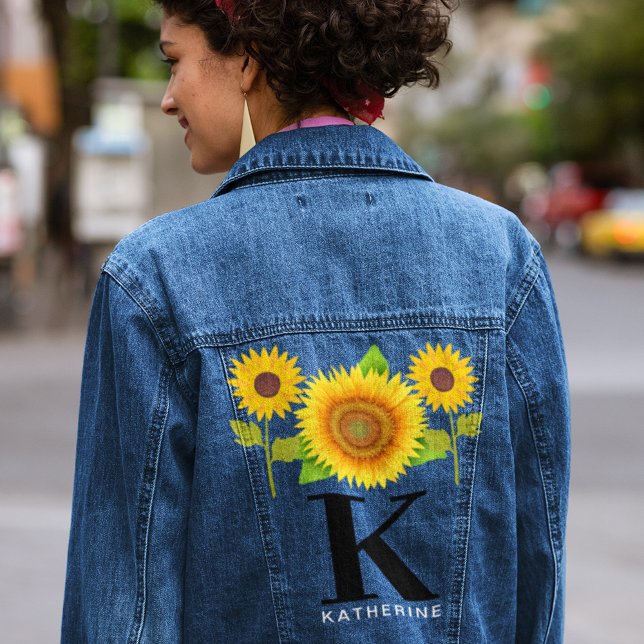 Sonnenblumenmonogramm für Frauen - Hochzeitskleid Jeansjacke (Von Creator hochgeladen)