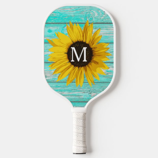 Sonnenblumenmonogramm rustikal anpassbar pickleball schläger (Vorderseite)