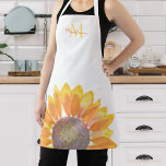 Sonnenblumenmonogramm Schürze<br><div class="desc">Diese fröhliche Schürze ist mit einer gelben Aquarellsonnenblume und Monogramm in stilvoller Typografie dekoriert. Es ist leicht anpassbar und ist ein großartiges Geschenk für einen Sonnenblumenfreund. Original Wasserfarbe © Michele Davies.</div>
