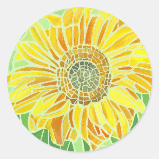 Sonnenblumenmosaikdesign Runder Aufkleber (Vorderseite)