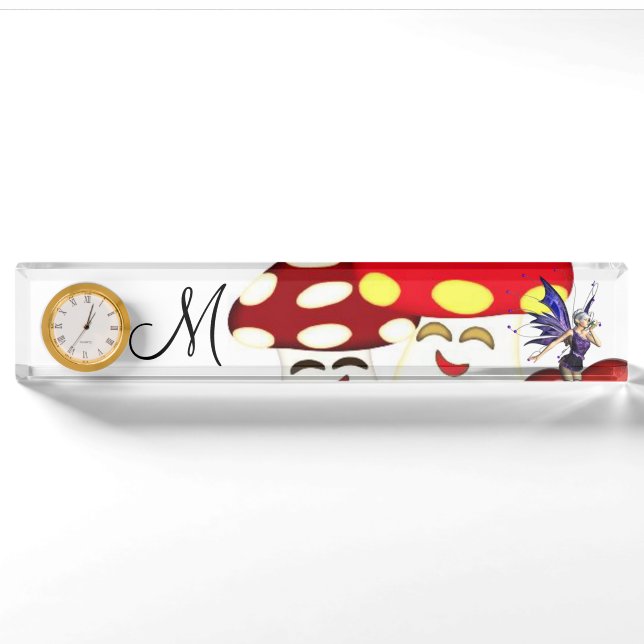 Sonnenblumenmushroom Fairy Desk Namplate Namensplakette (Vorderseite)