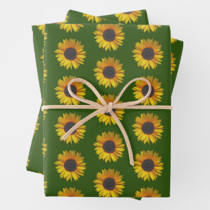 Sonnenblumenmuster auf Grün Geschenkpapier Set