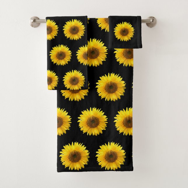 Sonnenblumenmuster auf schwarz badhandtuch set (Insitu)