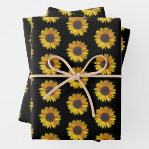 Sonnenblumenmuster auf schwarz geschenkpapier set