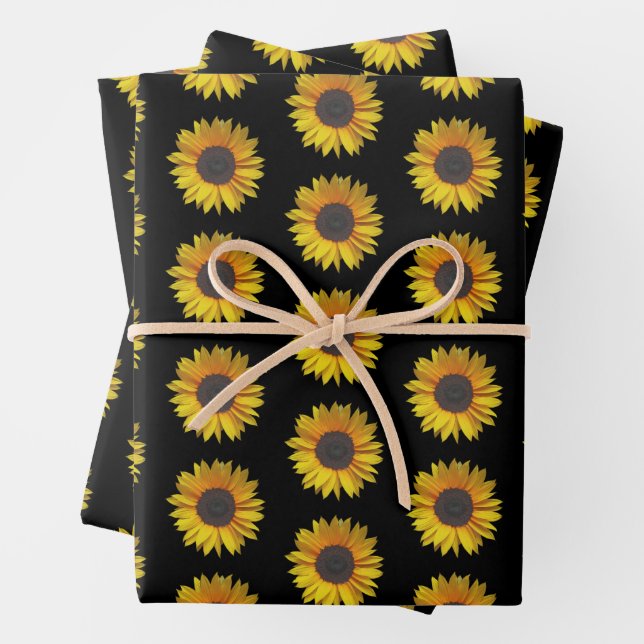 Sonnenblumenmuster auf schwarz geschenkpapier set (Beispiel)