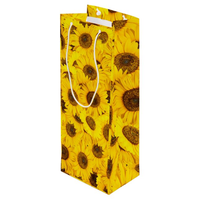 Sonnenblumenmuster Geschenktüte Für Weinflaschen (Rückseite Schrägansicht)