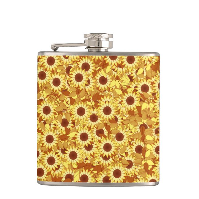 Sonnenblumenmuster - Gold, Gelb und Braun Flachmann (Vorderseite)
